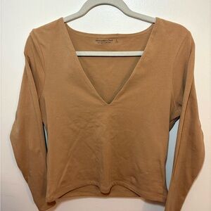 Abercrombie & Fitch Women's Brown V-Neck Long Sleeve